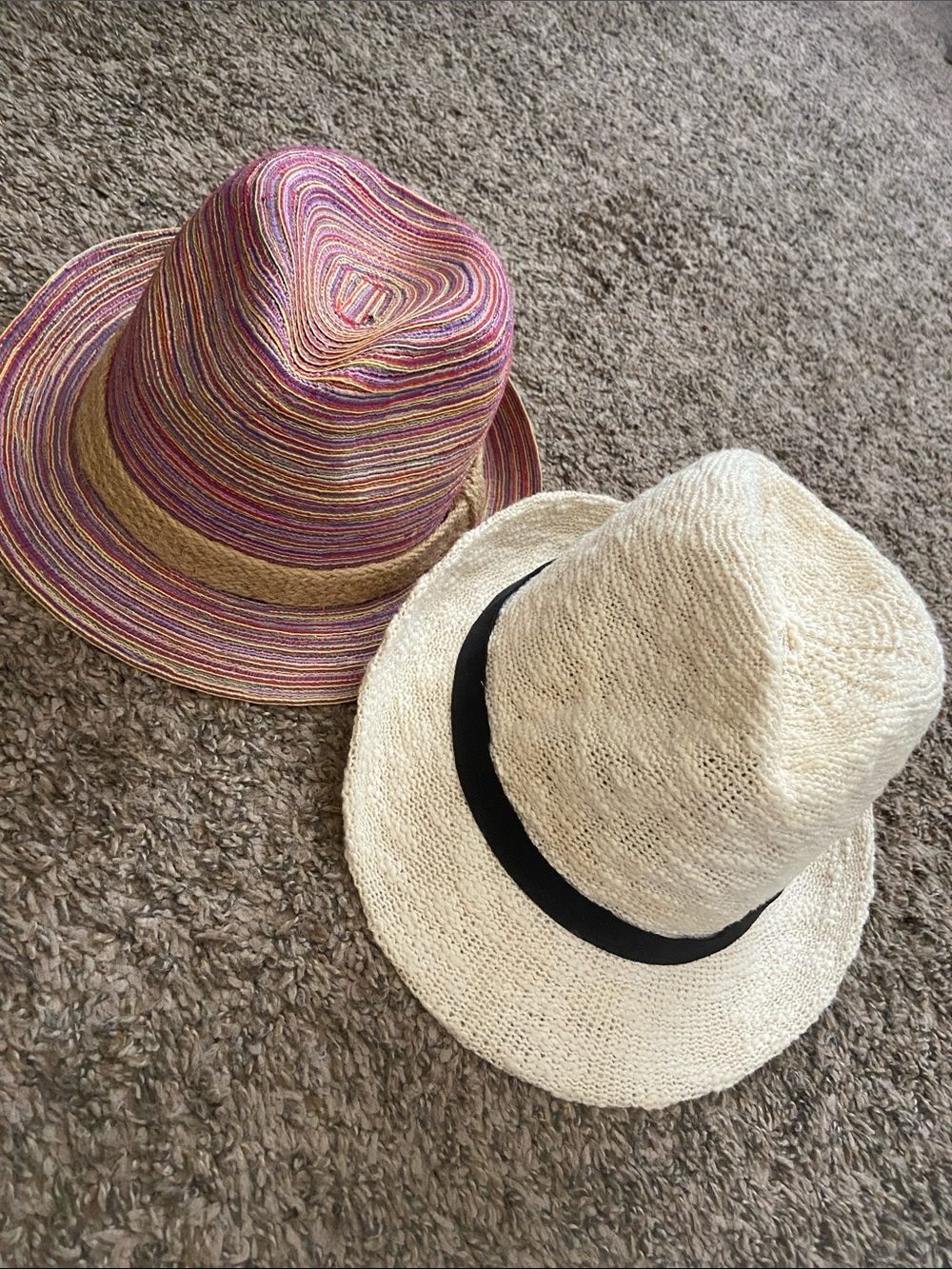 Icing Multicolor Pink Stripe & Cream Straw Fedora Set